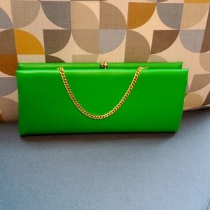 Faux Green Leather Clutch Purse with 60s Vibe